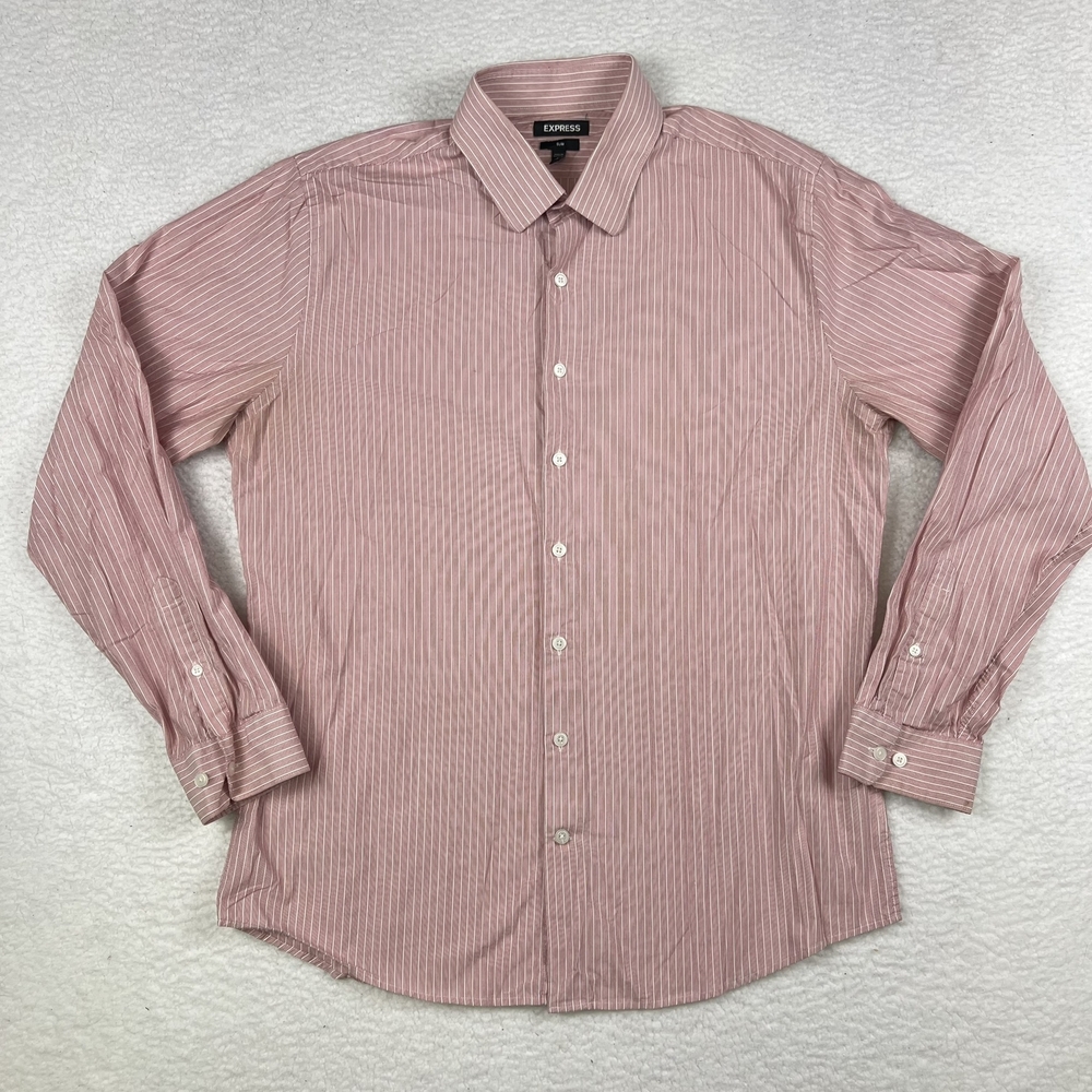 Express Shirt Mens Large Slim Fit Striped Red Button Down Dress Workwear